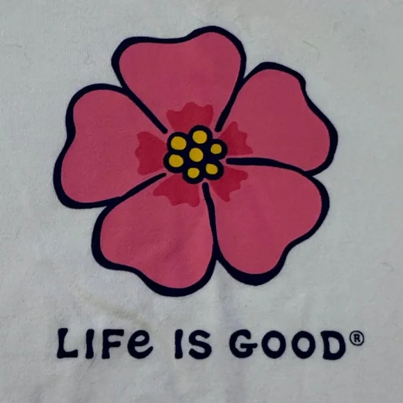 Life Is Good White Sweatshirt with Pink Flower - Picture 4 of 4